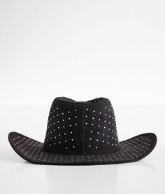 Fame Accessories Glitz Cowboy Hat - Black , Women's Black Faux suede rhinestone structured hat Interior cinch tie band 3 1/2 brim One size fits most. 80% Polyester 20% Rhinestone. Machine wash cold. Do not bleach. Do not tumble dry. Iron low. Do not dry clean. Apparel & Accessories > Clothing Accessories > Hats Adjustable Brimmed Hat With Rhinestones, Adjustable Fedora With Rhinestones, Cowboy Hats Women, The Fame, Women's Hats, Hat For Women, Accessories Clothing, Cowboy Hat, Hats For Women