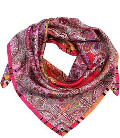 From Echo&#x2C; this scarf features:Square scarf100% silkMachine flat hemHarmonious blend of color blocks and intricate paisley patternsApprox. 35" L x 35" W Dry cleanImported. Multicolor Silk Scarf With Paisley Print, Symmetrical Design, Silk Square Scarf, Wardrobe Accessories, Paisley Pattern, Square Scarf, Scarf Wrap, Color Blocking, Color Block