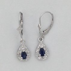 "SOLID 14KT WHITE GOLD EARRINGS NATURAL SAPPHIRE IS 5x3 mm PEAR SHAPE (0.60 TCW) NATURAL DIAMOND IS 0.10 TCW EARRING LENGTH IS 1\" INCH COMES IN GIFT BOX" Green Amethyst Ring, Smoky Quartz Ring, Diamond Dangle Earrings, Natural Diamond Ring, White Gold Earrings, Green Amethyst, Quartz Ring, Garnet Rings, Fine Jewellery Earrings