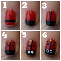 Lady bug nails are sooo easy! You can do it yourself! Perfect for spring and other holidays or seasons!#socute #havetotrythis Ladybird Nails, Bug Nails, Ladybug Nail Art, Nail Art Step By Step, Splatter Nails, Art Step By Step, Kids Nail Designs, Nail Art For Kids