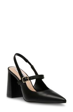 Steve Madden Maegan Pointed Toe Slingback Pump (Women) | Nordstrom Comfy Going Out Shoes, Short Closed Toe Heels, Shoes For Fall Wedding Guest, Pointed Toe Slingback Heel, Work Heels Office Wear, Business Professional Shoes, Professional Shoes Women, Business Shoes Women, Slingback Heels Outfit