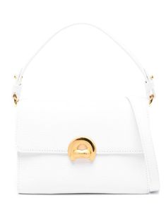 white leather grained texture rectangle body single flat top handle adjustable detachable shoulder strap logo-engraved buckle slip pocket to the rear logo print to the rear partitioned compartment internal logo patch internal zip-fastening pocket internal patch pocket gold-tone hardware turn-clasp fastening This piece comes complete with a protective dust bag. Classic White Rectangular Flap Bag, White Formal Flap Bag With Top Handle, Formal White Flap Bag With Detachable Strap, White Flap Bag With Top Carry Handle For Everyday, Everyday White Flap Bag With Top Carry Handle, Modern White Flap Bag With Top Carry Handle, Modern White Flap Bag With Double Handle, White Shoulder Flap Bag For Office, Modern White Square Flap Bag