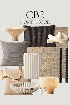 a collage of home decor items with the words cb2 home decor above them