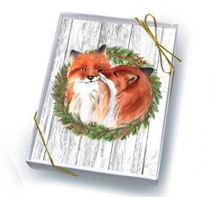 Fox/Horse Boxed Christmas Cards: Foxes snuggling - The In Gate Horse Box, Boxed Christmas Cards, Horse Treats, Horse Bridle, Gold Stickers, Sticker Label, Christmas Box, Card Card, Artwork Design