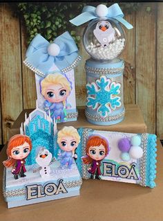 some frozen princess themed items are on display