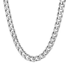 "Simple yet stylish, this LYNX curb chain necklace is perfect for everyday wear. Chain type: curb Chain width: 11 mm Metal: stainless steel Plating: ion plated Finish: polished Packaging: pouch Please note, due to the high value of this item, a signature may be required upon delivery. Size: 22"". Color: Grey. Gender: male. Age Group: adult." Metal Cuban Link Chain Necklace, Silver Cuban Link Metal Necklace, Modern Metal Necklace With Curb Chain, Everyday Cuban Link Metal Necklace, Metal Curb Chain Necklace, Stainless Steel Chunky Chain Link Necklace, Cuban Link Necklace With Box Chain, Cuban Link Silver Chain Necklace, Cuban Link Necklace With Chunky Metal Chain