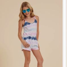 The Azalea Tie Dye Scoop Neck Romper Features: Scoop Neck One Piece 2 Front Pockets (Odkod3274) 09/26/23 Playful Pink Sleepwear For Summer, Playful Pink Summer Sleepwear, Playful Sleeveless Summer Sleepwear, Blue Summer Sleepover Top, Playful Tie Dye Tops For Summer, Pink Sleepwear For Summer Playtime, Fun Spring Sleepwear, Trendy Multicolor Summer Sleepwear, Fun Pink Summer Sleepwear