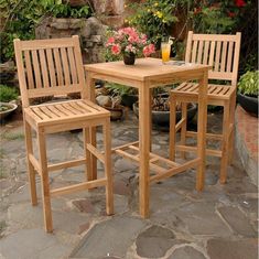 Anderson Teak Avalon Outdoor Bar Set with a 27 Square Outdoor Bar Table and 2 New Avalon Outdoor Bar Chairs - Home Bars USA Patio Table And Chairs, Small Table And Chairs, Outdoor Bar Sets, Teak Outdoor Furniture, Bar Table Sets, Square Bar, Outdoor Bar Table, Small Chair, Bar Chair