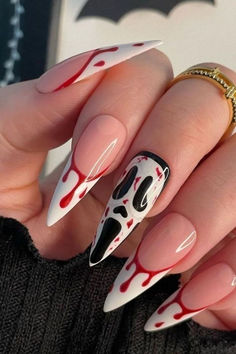 We rounded up the best halloween nail designs that are trending, from French manicures to textured nails to chrome finishes and more. Black Ghost, Colorful Nails, Nail Type, Her Nails, Ghost Face