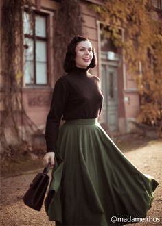 "Thanks for @madame.rhos wearing Xiaolizi's green wool skirt. A midi skirt is an item that every lady should own. Not only do these full-length skirts look fantastic, but they're also seriously versatile. When styled right, they can suit a range of occasions along with every season. Additionally, the comfortable and chic style can flatter anybody. DETAILS: * More colors available(Fabric NO.3)    https://etsy.me/3y7DZnn * 1950s style circle skirt, very full skirt but hangs smoothly from the waist without darts, pleats, or gathers * Circle skirt is a basic item, so can pair it with a lot of things * Vintage High waisted full circle skirt, Make you look tall when wear it * Flare swing skirt, Make the waist look thin and not look bloated * 30% wool, 30% fiber, 40% polyester, medium weight wool Dark Academia Fashion Skirt, Retro Green Skirt For Fall, Green Long Winter Skirt, Green Long Skirt For Winter, Winter Long Green Skirt, Retro Green Midi Skirt, Vintage Flared Winter Skirt, Vintage Flared Skirt For Winter, Winter Retro Pleated Skirt