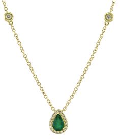 This emerald and diamond pear shape pendant will be a great gift for your loved one. 22 diamonds and 1 pear shape emerald form a beautiful piece of jewelry.Metal: 18K Yellow GoldDiamond Weight: 22 Round Brilliant-cuts 0.20ct t.w. Emerald Weight: 0.36ct t.w.Chain: 42cm, 16-17 inch / Pear Dimensions: W 7mm X 9mm Estimated production time is 4 - 5 weeks. Emerald Necklace Pendant, Pear Shaped Pendant, White Gold Pendant Necklace, Emerald Pendant, Rose Gold Necklace, Round Brilliant, Yellow Color, Pear Shaped, Emerald