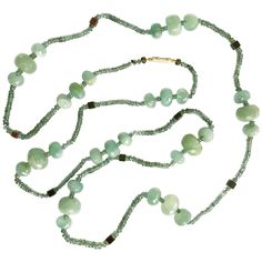 Dalben design long necklace composed of aquamarine big bead , green-grey sapphire faceted bead , iron stone cubic bead and a 18 k rose gold millerighe hand engraved closure. The necklace length is 40 inch ( 102 cm ). Beads dimension : aquamarine 14-10 mm , sapphire 3,5 mm , iron stone 4 mm. Heishi Jewelry, Grey Sapphire, Iron Stone, K Rose, Gold Rosary, Vintage Beads Necklace, Aquamarine Beads, Gold Long Necklace, Green Sapphire