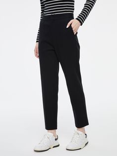 Details: Simple and airy black chinos Overall sharp and straight lines Mid-seam design of trousers Delicate woven labels Materials & Care: Wool 50.8%. Cotton 47.1% Spandex 2.1% Hand wash | Dry clean Do not bleach Size & Fit: Model is 5'7", Bust 32, Waist 24, Hips 35, wearing a size S Item #: IL4PA40 Black Straight Leg Bottoms With Seam Detailing, Casual Office Bottoms With Straight Hem, Casual Office Pants With Straight Hem, Black Pants With Seam Detailing For Work, Sleek Spring Pants With Straight Hem, Modern Straight Pants With Seam Detailing, Sleek Straight Hem Pants For Spring, Sleek Straight Hem Bottoms For Spring, Sleek Spring Bottoms With Straight Hem