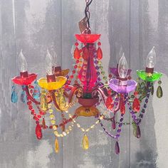 a colorful chandelier hanging from the ceiling