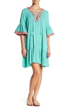 Women's beach  Wear & Vacation Clothing | Resort collection for womens - Hot Boho Resort & Swimwear Spring V-neck Tunic For Loungewear, Spring V-neck Beach Dress, Relaxed Fit V-neck Beach Dress For Vacation, Green V-neck Tunic For Beach, Bohemian Loungewear Dresses For Vacation, Bohemian Dresses For Vacation Loungewear, Flowy Casual Tunic For Loungewear, Casual Flowy Tunic For Loungewear, Casual Green Cover-up For Poolside