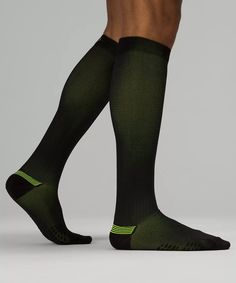 Men's MicroPillow Compression Knee-High Running Socks *Light Cushioning | Men's Socks | lululemon Feel Energized, Jumper Short, Black Highlights, Running Socks, Compression Socks, Skirt Socks, Back Women, The Movement, Short Socks