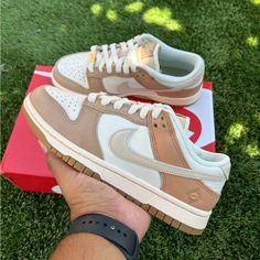 Brand New, With Box. Size: 10 Women’s / 8.5 Men’s Proof Of Purchase Available Nike Custom Beige Leather Sneakers, Nike Custom Leather Sneakers In Beige, Beige Gum Sole Sneakers, Brown Nike Sneakers With Perforated Toe Box, Nike Jordan Low, Black Shoes Sneakers, Nike Runners, Nike Brown, Runners Shoes