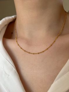 ✿Sold individually ✿ Material: 14K US Gold-Filled Chain ✿ Size: Approx. length 16 inches (40cm), width 0.047inch (1.2mm) ✿ Tarnish resistant, hypoallergenic, safe for sensitive skin Necklace Chain Types Gold, Plain Chains Gold, Ball Chains In Gold, Gold Chain Designs For Women Latest, Neck Chains Gold Simple, Neck Chain Design, Indian Gold Chain, Small Gold Chain, Pretty Gold Necklaces