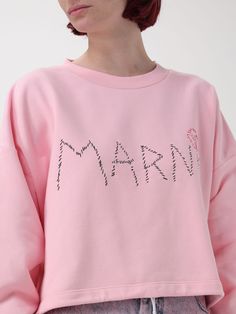 Sweatshirt MARNI Woman color Pink Trendy Spring Tops With Embroidered Logo, Trendy Tops With Embroidered Logo For Spring, Sporty Spring Tops With Embroidered Logo, Long Sleeve Tops With Embroidered Logo For Spring, Spring Long Sleeve Tops With Embroidered Logo, Sporty Spring Sweater With Embroidered Logo, Pink Sweatshirt With Embroidered Logo For Spring, Relaxed Fit Logo Print Sweatshirt For Spring, Pink Relaxed Fit Top With Embroidered Logo