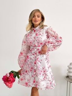 Dress is a real masterpiece, it has decorative front line, two neck buttons in the back, bishop sleeves and loose fit Waist in underlined but the belt imitation SIZES The dress is available in 2 sizes: 4 and 6 (US numeric) or S and M   4 US numeric BUST 31-33 inches or 79-84 cm WAIST 25.9-27.1 inches or 66-69 cm HIPS 36.2-37.4 inches or 92-95 cm   6 US numeric BUST 34-35 inches or 86-89 cm WAIST 27.5-28.7 inches or 70-73 cm HIPS 37.7-38.5 inches or 96-98 cm   But we can make from 2 till 14 (US n Classy Mini Dress, Long Sleeve Wedding Guest Dresses, Classy Mini Dresses, White Floral Mini Dress, Fall Wedding Guest, Fall Wedding Guest Dress, Organza Dress, Puff Long Sleeves, Long Sleeve Wedding