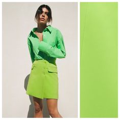 Nwt. Zara Neon Green Mini Skirt With Pockets, Front Wrap Button Closure, False Flap Pockets, Fully Lined. Size Xs. Ref. 2403/707. Waist 12,5" Flat, Length 16". 1074 Green Mini Skirt For Spring Office Wear, Summer Office Skirt With Button Closure, Trendy Green Button-up Bottoms, Spring Office Green Mini Skirt, Office Skirt With Button Closure For Summer, Green Spring Office Mini Skirt, Spring Office Green Skirt, Green Mini Skirt For Office, Trendy Mini Skirt For Summer Office Wear