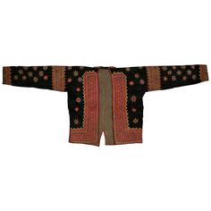 Black Star Jacket from the Hmong People, Laos, Early 20th Century For Sale at 1stDibs | hmong jacket, hmong vest, hmong blazer Traditional Black Ceremonial Outerwear, Traditional Black Outerwear For Festivals, Traditional Black Outerwear For Costume, Traditional Black Costume Outerwear, Traditional Red Costume Outerwear, Decorated Jacket, Historical Garments, Star Jacket, Hmong Embroidery