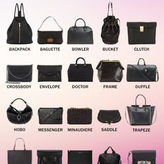 Not Sure What Type Of Bag!? Look Here Different Types Of Handbags, Bag Types Women, Different Types Of Bags Handbags, Bag Types Style, Types Of Luggage Bags, Type Of Bags Style, Luxury Everyday Coach Bags, Type Of Bags For Women, Types Of Handbags For Women