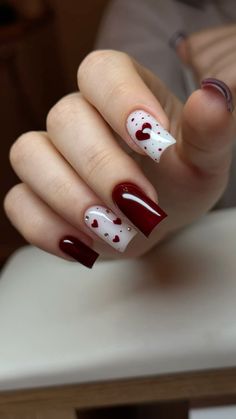 Valentines Minimalist Nails, Starter Nail Designs, Red Plaid Nails, Nails Rouge, Valentines Nails Ideas, Almond Acrylic Nails Designs, Maroon Nails, Hello Nails