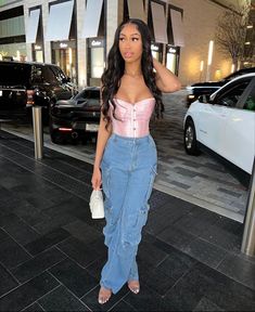 Pink Corset Outfit, Corset Top And Jeans, Denim Cargos, Sweet 16 Outfits, Corset Top Outfit, Outfits Night Out, Corset Outfits, Classy Outfits For Women, Boujee Outfits