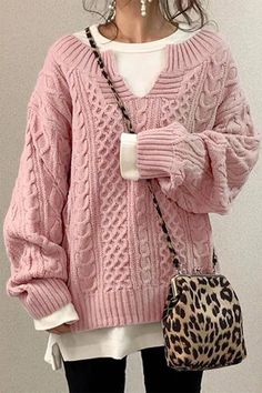 Look Rose, Winter Pullover, Estilo Chic, Sweater Collection, Pink Dark, Sweaters Online, Pattern Sweater, Cute Sweaters, Casual Sweaters