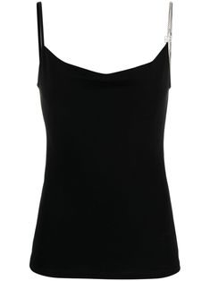 black jersey texture cowl neck spaghetti straps with chain-link shoulder strap signature 4G plaque sleeveless scoop back straight hem