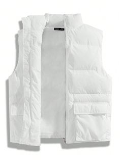 Men's Woven Fitted Casual Padded Sleeveless Vest, Suitable For Autumn/Winter White Casual  Sleeveless Woven Fabric Colorblock,Plain vest Non-Stretch  Men Clothing, size features are:Bust: ,Length: ,Sleeve Length: Plain Vest, Man Weave, Mens Winter Coat, Casual Stripes, Winter Coats, Sleeveless Vest, Kids Sleepwear, Casual Girl, White Casual