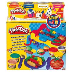 play - doh playset with food and toys in the box, including hotdogs