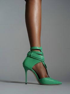 T-STRAP PUMP GREEN – AMINAH ABDUL JILLIL Strap Pumps, 5 Inch Heels, Ankle Straps, T Strap, Black Pumps, Green Leather, Stiletto Heels, Final Sale, Leather Upper