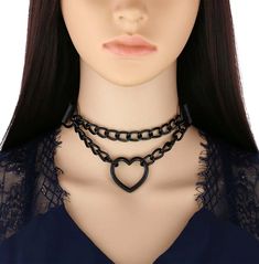 Get 15% off. use code: rebel15 for double chain adjustable buckle leather choker. Leather Choker Collars, Goth Choker, Rock Style Clothing, Heart Choker Necklace, Gothic Chokers, Kawaii Cosplay, Layered Chokers, Heart Choker, Gothic Necklace