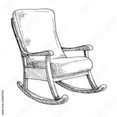 a rocking chair drawn in black and white