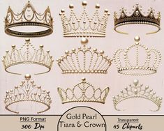 gold pearl tiara and crown cliparts for princesses, girls, children