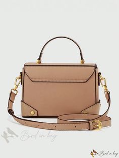 Bird in Bag - Small Flap-Top Decorative Patch Square Bag Rectangular Flap Bag With Gold-tone Hardware For Shopping, Rectangular Satchel With Gold-tone Hardware For Shopping, Beige Top Handle Box Bag For On-the-go, Tan Rectangular Bag, Tan Top Handle Box Bag, Tan Box Bag With Detachable Handle, Tan Box Bag With Detachable Double Handle, Rectangular Flap Bag With Detachable Handle For On-the-go, Tan Box Shoulder Bag With Detachable Handle