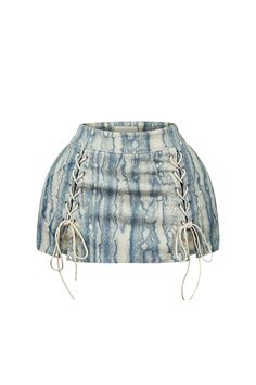 High rise print mini skirt featuring eyelet lace up details Shorts lining attached Side zipper closure Runs true to size Skirt Professional Outfit, Fashion Brunch Outfit, Preppy Style Spring, Touch The Sky, Print Mini Skirt, Casual Day Dresses, Essential Dress, Top Skirt Set, Wedding Dresses Strapless