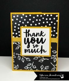 a thank you and much card with black and white polka doting on the background