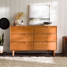 Sloane 6-Drawer Solid Wood Dresser Bedroom Walker Edison Caramel Transitional Aesthetic, Geometric Side Table, Rustic Side Table, Solid Wood Dresser, 3 Drawer Dresser, Walker Edison, Manufactured Stone, Solid Hardwood Floors, Wood Dresser