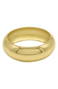 Sleek, minimalist design showcases the charmingly chunky proportions of a hand-polished bangle crafted from stainless steel in glossy 14-karat gold plate. 1" width 8" inner circumferance Stainless steel/goldtone plate Imported Showcase Design, Minimalist Design, Gold Tones, Gold Plate, Bangles, Nordstrom, Sleek, Stainless Steel, Yellow