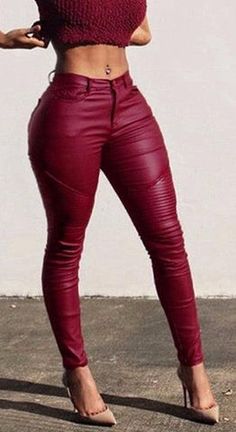 Trendy Club Leggings For Fall, Leather Bottoms For Club, Faux Leather Pants For Club In Fall, Stretch Faux Leather Pants For Club, Trendy High Waist Leather Pants For Club, Red Stretch Faux Leather Bottoms, Stretch Red Faux Leather Bottoms, Fitted Leather Club Pants, Club Leggings For Fall