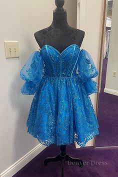 Off the Shoulder Short Blue Lace Prom Dresses Dresses Short Blue, Prom Dresses Short Blue, Blue Lace Prom Dress, Prom Dress Short Lace, Formal Homecoming Dresses, Sweep Train Prom Dress, Lace Prom Dresses, Prom Dresses With Pockets, Marine Uniform