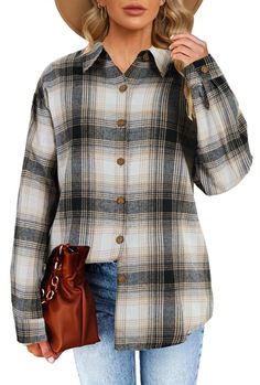 PRICES MAY VARY. 100% Cotton Button closure Material: The flannel plaid shirts is made of skin-friendly material, soft, breathable and comfortable to wear. Cozy and Stylish. Feature: flannel shaket, plaid shirts, rolled up long sleeve, v neck, lapel collar, bust pocket, front button, loose fit, oversized button down shirts for women. Match: This plain shirt jacket can be match be matched with various styles of clothes, such as shorts, skirts, jeans, skinny leggings, boots, high heels. Or it can be wear as a shacket outerwear in spring and fall. it make you fashion and chic. Occasion: This flannel plaid button shirt is great for casual indoor or out door wear, work, office, school, home, daily wear, vacation, travel, beach, date, party, club, night out. Package: 1 pc oversized button down s Leggings Boots, Boots High Heels, Oversized Button Down Shirt, Beach Date, Skirts Jeans, Plaid Shirts, Club Night, Flannel Women, Plain Shirt