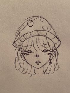 a drawing of a girl with a hat on her head and eyes drawn in pencil