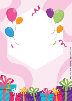 a birthday card with presents and balloons