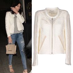 Iro ‘Felicy’ Embroidered Jacquard Silk & Lamb Leather Trim Moto Jacket In Ecru Ivory As Seen On: Kendall Jenner Women’s Size: Fr 38 = Size Small Retail $932 | Sold Out Edition * Color: Ecru Ivory * Jacquard Silk & Lamb Leather Suede Trim * Rolled Neckline * Zip Closure * Slant Pockets * Zip Cuff Long Sleeves * Fabric 82% Cotton, 18% Silk * Combo 100% Silk * Lining 65% Polyester, 35% Cotton * Trim 100% Lamb Leather * Dry Clean * Imported Measurements * Bust 34” * Waist 34” * Shoulder 14" * Length Lamb Leather Jacket, Oversized Blouse, Black And White Tops, Knit Turtleneck Sweater, Silk Jacket, Blogger Style, Leather Moto, Leather Moto Jacket