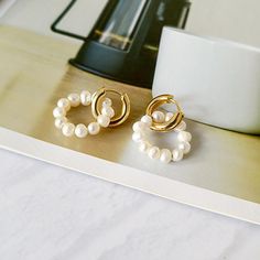 Freshwater Pearl Hoop Earrings with 14k Gold Plated Clips Minimalist Pearl Earrings Pearl Earrings Handmade, Real Pearl Earrings, Gold Link Necklace, Baroque Pearl Earrings, Gold Pearl Earrings, Freshwater Pearls Earrings, Pearl Hoop Earrings, Pearl Pendant Necklace, Color Dorado