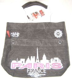 This is a Large New Zippered Black Denim (70% cotton 30% polyester) Shopping Bag or handbag or tote with a Paris Scene. It is 16" wide and 14" tall and has a nylon lined interior with an inside pouch. It also has a large outside pouch that closes with velcro. It is made by Attitude Paris. Please see photos and email me if you have any questions, thank you! Multiple purchases are combined to reduce shipping costs. All items are shipped within one business day. SATISFACTION GUARANTEED! I have many A Paris, Black Denim, Ebay Store, Bags Handbags, Coasters, Pouch, Paris, Zipper, Signs